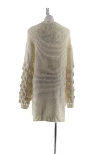 Simply Couture  Oversized Beige Open Knit Pom-Pom Sleeve Sweater Cardigan