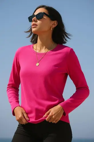 Free Assembly Size Large Hot Pink Long Sleeve Top Modern Street Stylecore Stretc