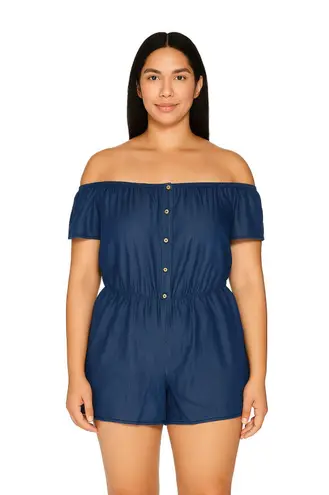 Chambray off the shoulder romper BLUE NWT SIZE 3X