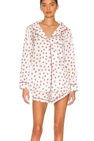 NWT PLUSH Revolve Strawberry Satin Short Pajama Set W/ Eyemask Sz S White