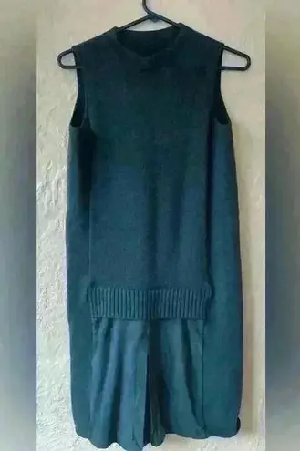 Per Se by Carlisle teal, knit merino blend sweater tunic/dress w/ pleated suede