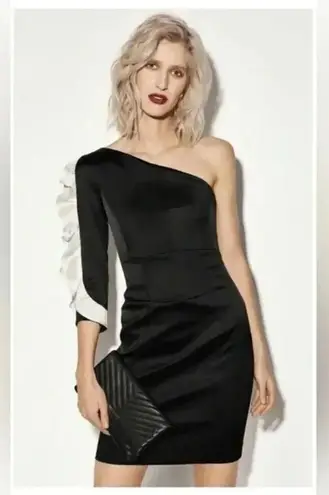 Karen Millen Ruffle One Shoulder Satin Mini Dress