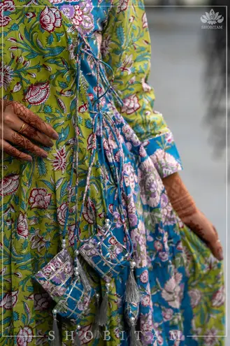 Shobitam 6M Flare Lime Green & Ferozi Angrakha Anarkali Dress Multiple Size XL