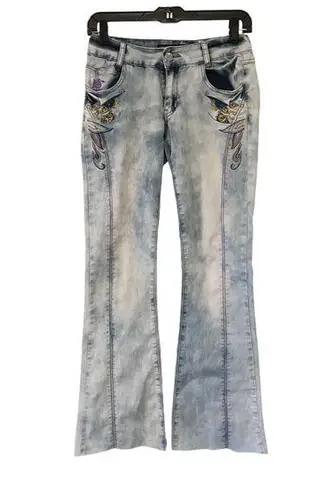 Vintage Magic Garden Acid Wash Flare Leg Jeans, Sz 5 Blue
