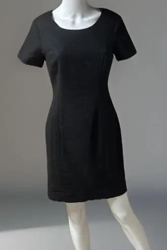 Vintage Black Sheath Dress 6P Shoulder Pads Lined Linen Blend Adolfo Studio 90s