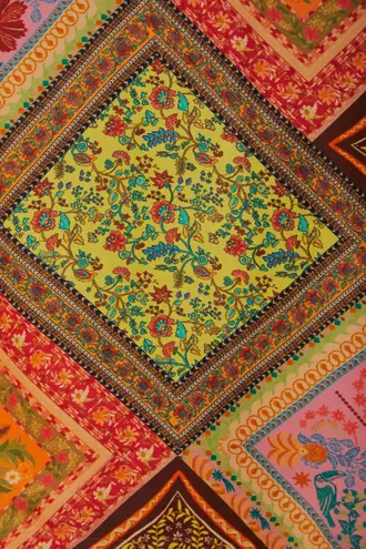 Farm Rio Mixed Scarves Satin Slip Midi Skirt, Size XS