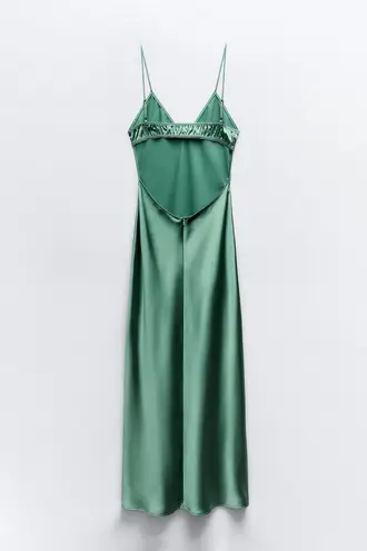 ZARA Dress emerald green Slip Midi Satin Effect Maxi Wedding Party