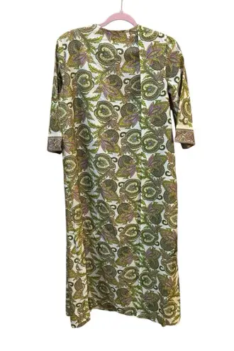 1960 Vintage Diana Dean by Julius Lonschein Caftan Wrap Day Dress Paisley Pocket Green Size undefined