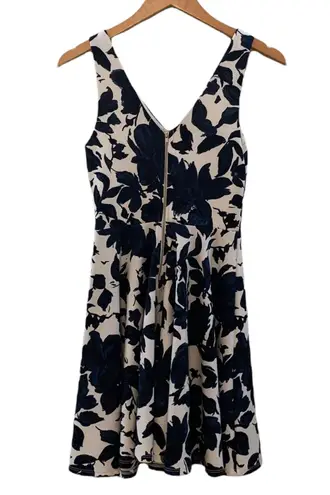 Soprano  Navy Blue White Floral Fit and Flare Dress Size Small