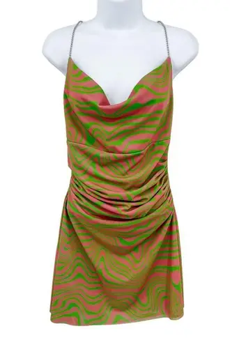 NEW Maisie Wilen Mesh Slip Mini Dress Chain Strap Pink Green Psychedelic Print