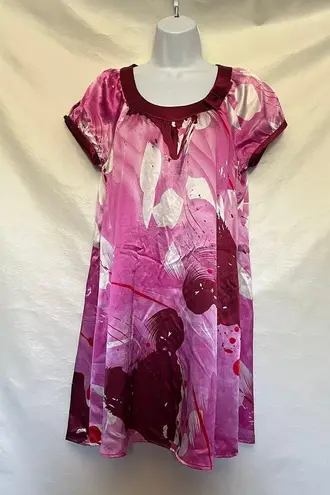 Vertigo Paris Sheath Mini Dress Sz XS Satin Short Pink Bow Abstract Print Retro