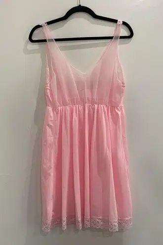 Vintage Montgomery Ward Pink Lace Slip Nightgown Dress Size Large Made In USA