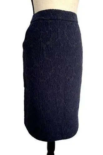 Marni Floral Lace Wool Skirt Womens Size 44 Navy Blue with Dark Gray Pencil