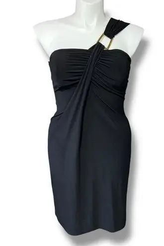 Ronni Nicole Vintage Womens One Shoulder Mini Dress Black Gold Y2K 90s Size 12