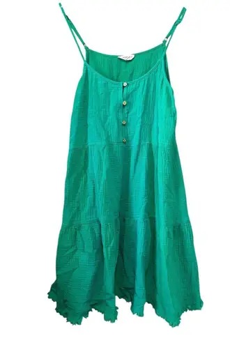 ee:some ee some green gauze tiered mini dress boho casual