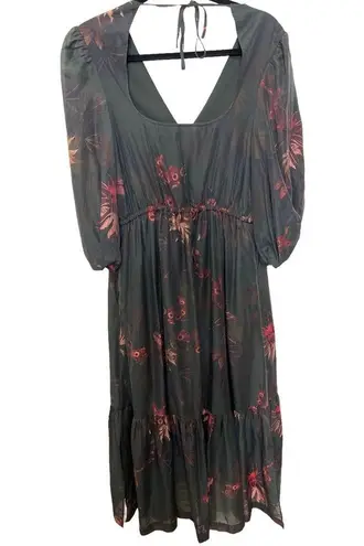 ALLSAINTS Rosi Nila Dark Khaki Green Tiered V-neck Midi Dress Sz 0