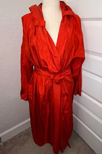 Foxrun Vintage Long Sleeve Full Length Hood Belted Trench Rain Coat Size M