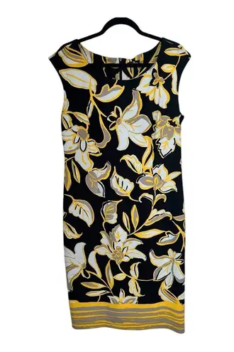 Phase 7 Seven sleeveless sheath dress size 10 Yellow Black floral midi EUC