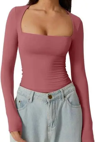 Babaton Aritzia Contour Square Neck Bodysuit Long Sleeve Maeve Pink Willow