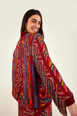 Farm Rio Red Fringe Bomber Jacket β XS / 433U