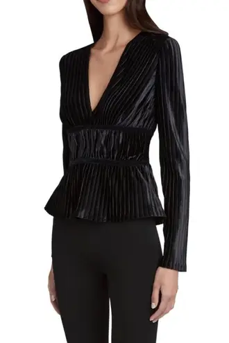 BCBGMAXAZRIA Long Sleeve Velvet Peplum Top