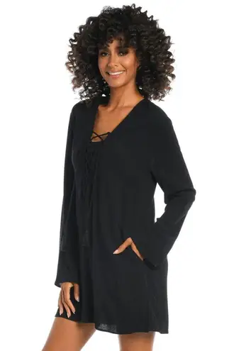 La Blanca Beachcomber Coverup V-Neck Tunic Black Size Small NEW