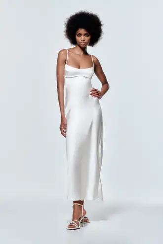 ZARA Dress midi tube slip satin wedding summer party