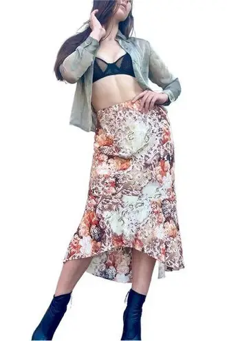 Vintage 90s B.Moss Fairy Grunge Renaissance Floral Printed Trumpet Midi Skirt 10