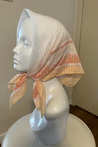 Vintage 1970s Floral Silk Scarf Squares Orang White 24 X 24 Multiple