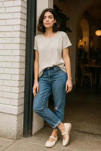 JSPORT Women’s Mary Jane Shoes Cream Beige Casual Flats Arch Support Sz 10 New Tan