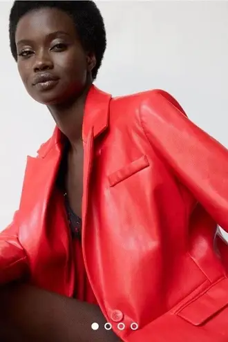 Anthropologie NEW DOLAN  Large Red Vegan Faux Leather Boyfriend Blazer Jacket