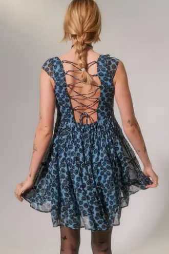 Urban Outfitters Justine Printed Lace-Up Mini Dress NWT