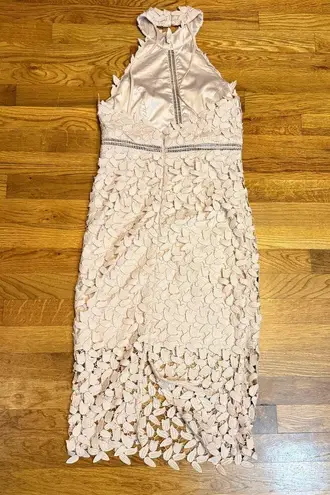 Bardot Women’s 4 Pink Gemma Floral Lace Halter Backless Eyelet Sheer Midi Dress