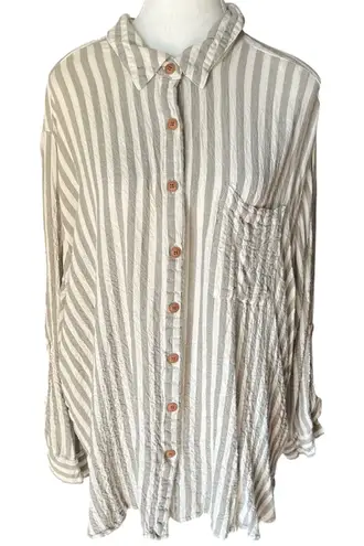 Jane + Delancey 3X Button Down Striped Shirt Long Sleeve Pocket Top Casual Gray