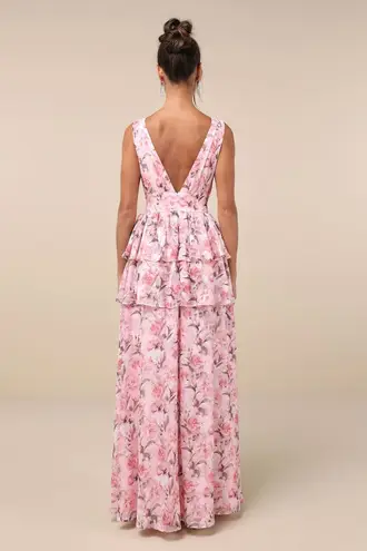 Lulus Graceful Approach Blush Pink Floral Jacquard Tiered Maxi Dress