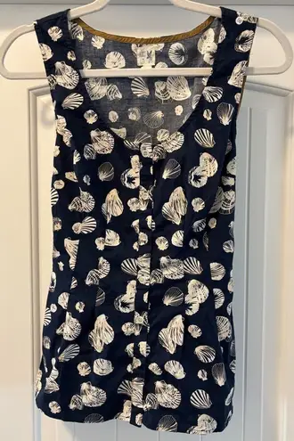 Anthropologie Edme & Esyltte  Shell Print Blue White Seashell Tank Top Size 6