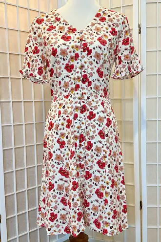 Dip White & Red Floral Button Midi Dress