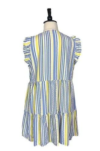 Time And Tru Dress V-neck Ruffle Sleeve Yellow Blue Stripe Women’s Size XXL