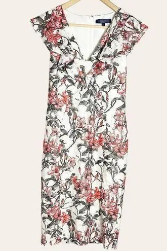 Rachel Roy Lydia Lace Floral Print V-Neck Ruffled Sheath Dress Size 4