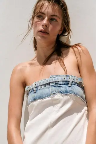 ZARA  Denim Mini Dress Sleeveless White Blue jeans