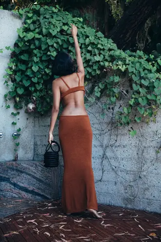 Cult Gaia NWT Serita cutout knit cotton-blend maxi dress in Amber size L large