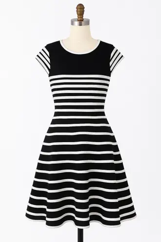 Betsy and Adam  Retro Black and White Striped Cap Sleeve Dress
