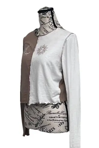 J & Sky Colorblock Sun & Moon Crop Top Short L Skater Biker Hippie Boho Edgy Tan Size L