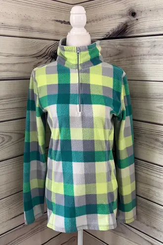 Old Navy Grey & Green Plaid Quarter Zip Fleece Pullover