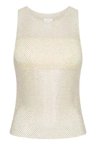 Meshki Emerson Diamante Mesh Tank Top In Cream