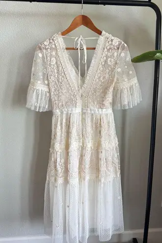 Needle & Thread Ivory Champagne Lottie Lace Midi Dress Size 4