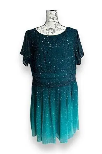 Wayward Fancies Green Ombre Star Print Georgette Dress ~Size 14