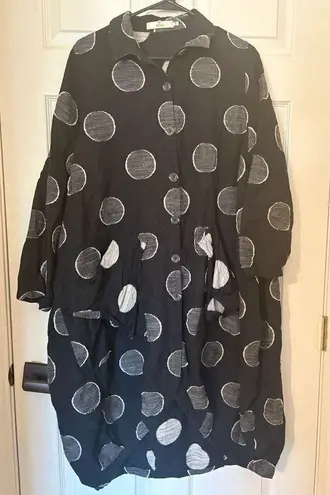 Cheyenne art to wear linen dress size s/m oversized button lagomorph Black