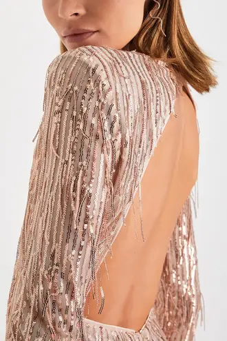 Lulus Lulu’s Rose Gold Sequin Fringe Mini Dress 