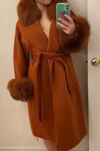 Pissenlit Wool+Cashmere, fox fur coat. S Brown